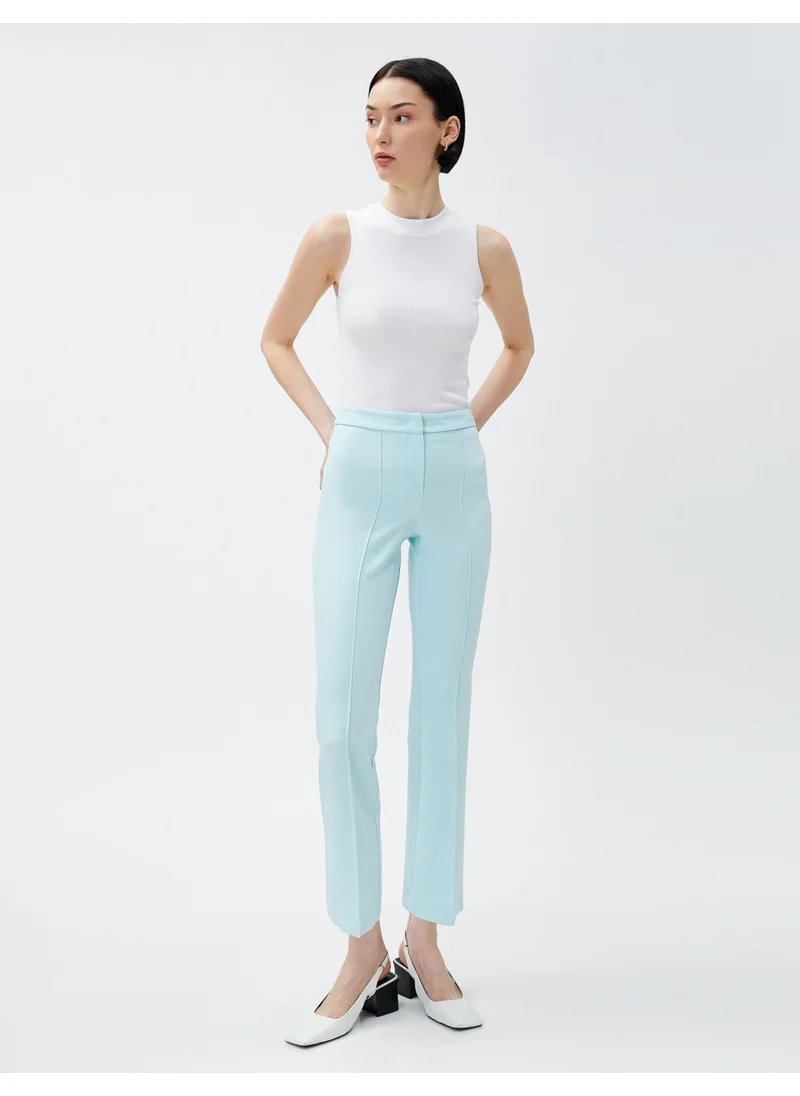 كوتون Crop Trousers Ribbed High Waist