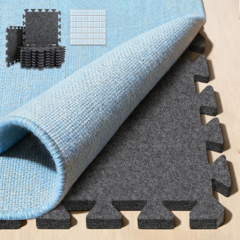 BXI Soundproof Interlocking Rug Pad 16 Pcs, 11x 11 x 0.4 inches Non Slip Rug Pads, High Density Noise Reduction Puzzle Felt Carpet Padding, Rug Mat Protects and Adds Cushion for Hardwood Floor - Image 1