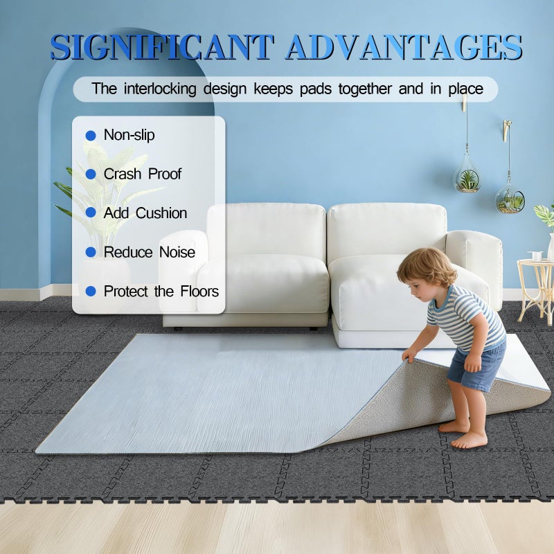 BXI Soundproof Interlocking Rug Pad 16 Pcs, 11x 11 x 0.4 inches Non Slip Rug Pads, High Density Noise Reduction Puzzle Felt Carpet Padding, Rug Mat Protects and Adds Cushion for Hardwood Floor - Image 3