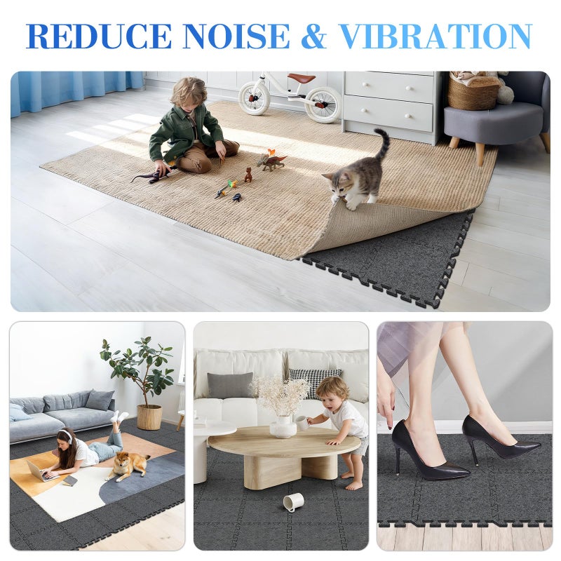 BXI Soundproof Interlocking Rug Pad 16 Pcs, 11x 11 x 0.4 inches Non Slip Rug Pads, High Density Noise Reduction Puzzle Felt Carpet Padding, Rug Mat Protects and Adds Cushion for Hardwood Floor - Image 4