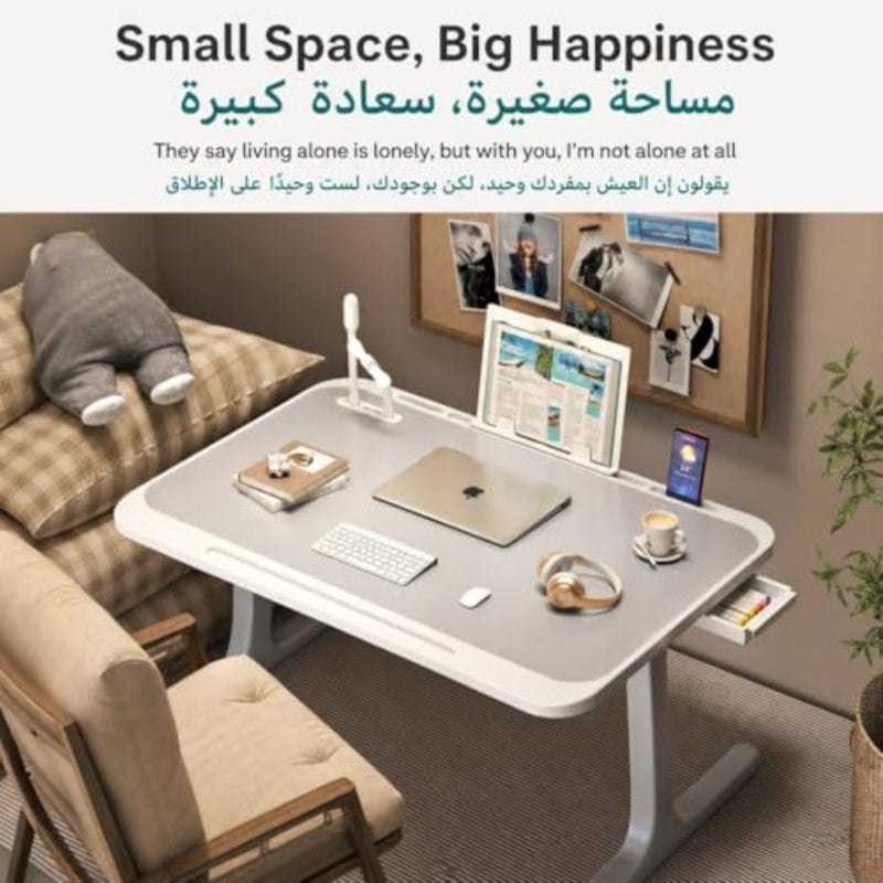 Laptop Bed Table, Laptop Desk for Bed, Foldable Laptop Bed Desk with USB Charge Port, Night light, Fan, Desktop Card Slot, Side Drawer, Portable Laptop Table for Bed Eating Reading Working - Image 4