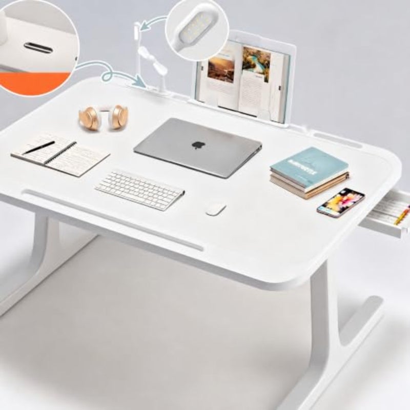 Laptop Bed Table, Laptop Desk for Bed, Foldable Laptop Bed Desk with USB Charge Port, Night light, Fan, Desktop Card Slot, Side Drawer, Portable Laptop Table for Bed Eating Reading Working - Image 1