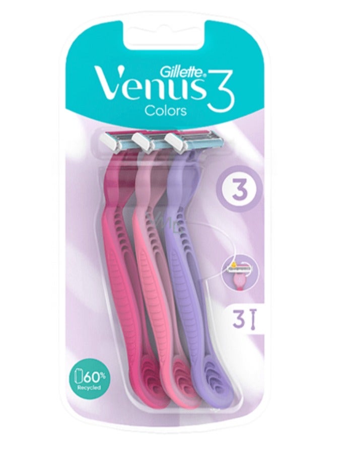 Gillette Venus 3 Disposable Razors, 3 Pack Multi Color Multi Color