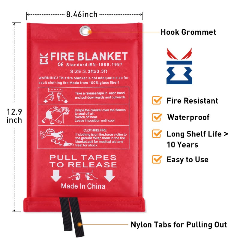 KITOSUN Fire Blanket for Kitchen Home Emergency - Fiberglass Blankets Fire Survival Suspension Flames Retardant Extinguisher Great for Stove Car Garage Office Camping Caravan BBQ Safety (2-Pack) - Image 2