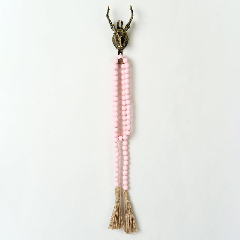 OMISHE 59in Wood Bead Garland with Tassels, Decorative Beads Decor, Farmhouse Wooden Beads Garland for Wall Hanging Home Festival Decor, Pink - Image 4