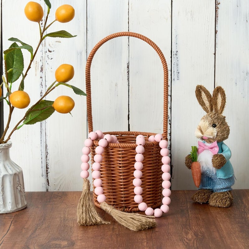 OMISHE 59in Wood Bead Garland with Tassels, Decorative Beads Decor, Farmhouse Wooden Beads Garland for Wall Hanging Home Festival Decor, Pink - Image 2
