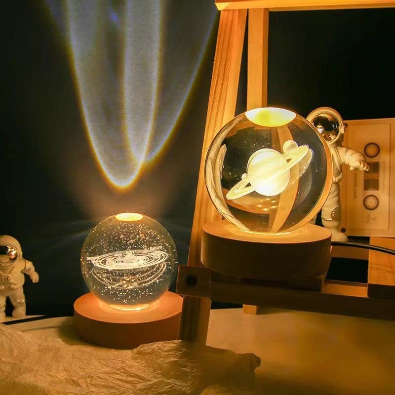 Solar System Crystal Ball Night Light: 3D Engraved Decorative USB Lamp with Dimmable Warm White Lighting for Kids Bedroom, Office Desk - Rechargeable Portable Ambient Light for Astronomy Lovers - Image 5