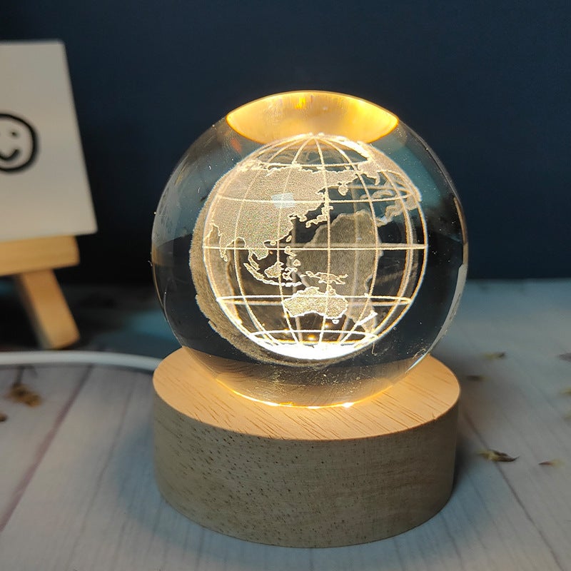 Solar System Crystal Ball Night Light: 3D Engraved Decorative USB Lamp with Dimmable Warm White Lighting for Kids Bedroom, Office Desk - Rechargeable Portable Ambient Light for Astronomy Lovers - Image 1