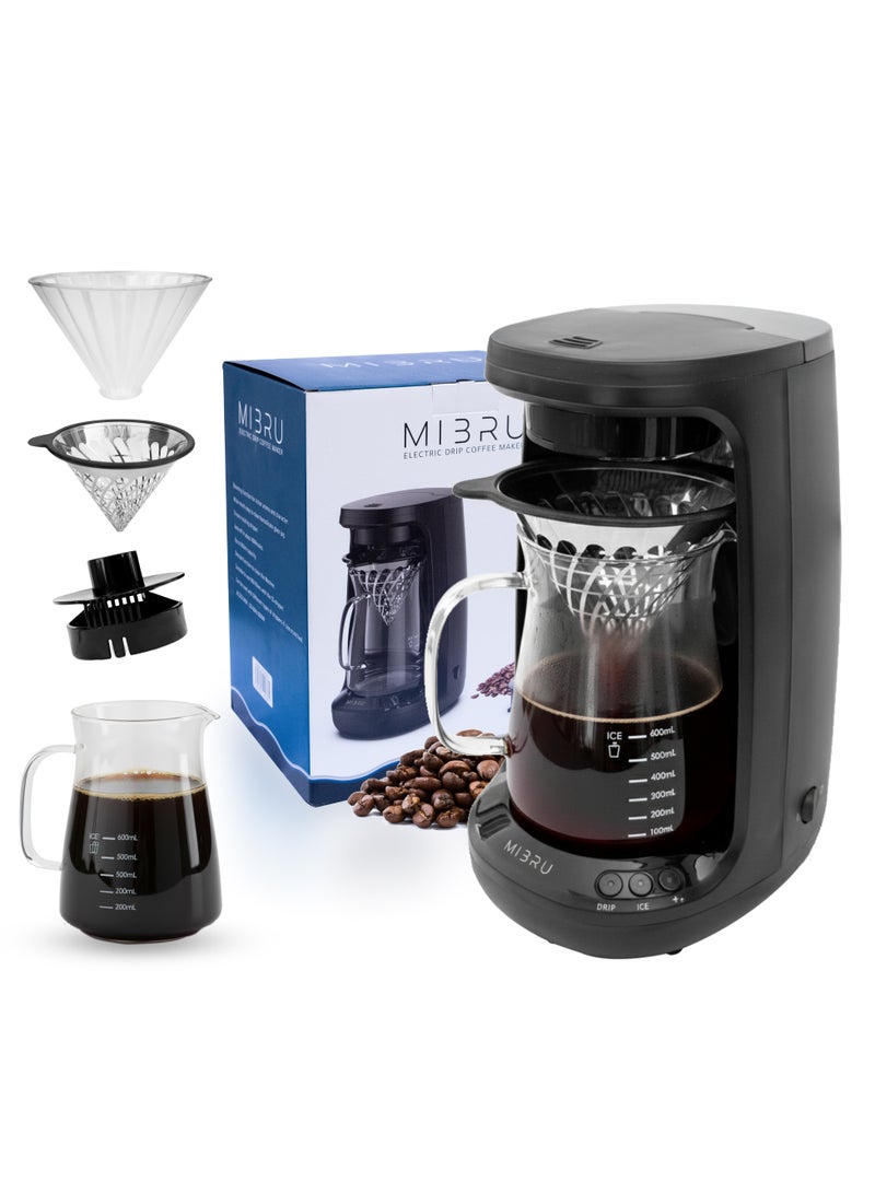 MIBRU 7-Cup Coffee Maker, Drip Coffee Machine, 0.65L Glass Carafe, 24-Hour Timer, Keep Warm Function, The control panel includes clear control buttons for operation, Auto Shut-Off, Boil Dry Protection, 0.65L 800 W MCM2561 Black - Image 1