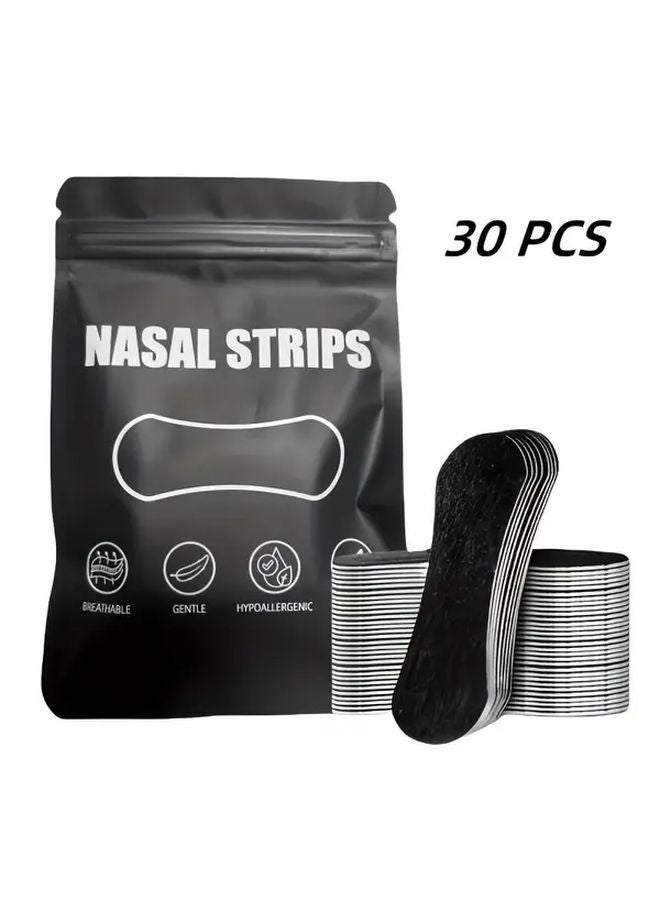 شرائط الأنف السوداء اللاصقة 30 قطعة مضادة للسعال لتخفيف التنفس أثناء النوم طويلة الأمد - Image 1