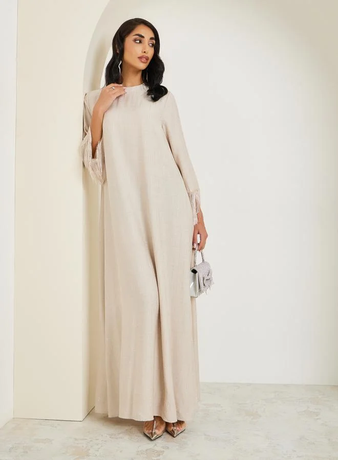 Amirah Women Rhinestone Embellished Jalabiya with Tassel Trim