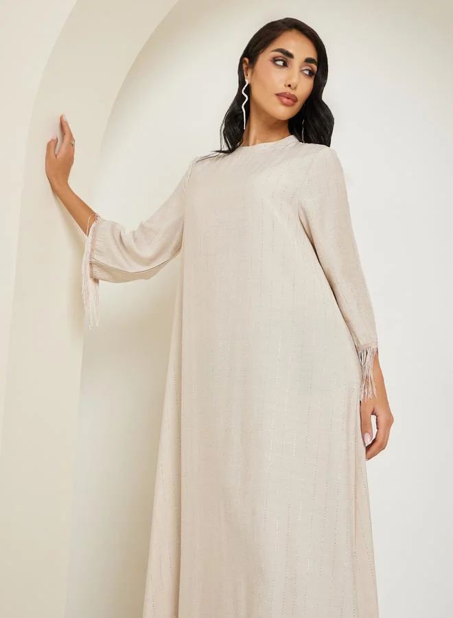 Amirah Women Rhinestone Embellished Jalabiya with Tassel Trim