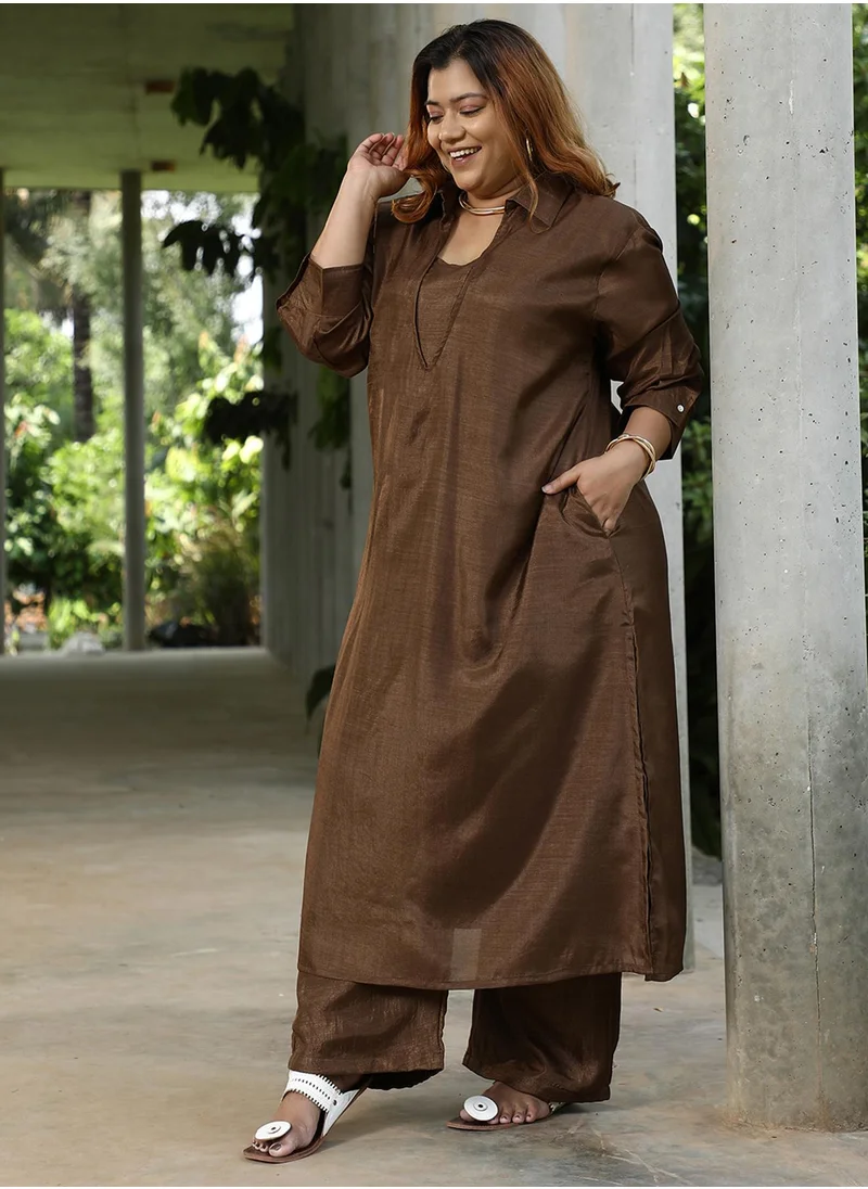 انستافاب بلس Women's Chocolate Brown Dusk Ensemble Kurta Set