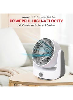 ADMORE 9" Table Fan | 3-Speed High-Velocity Oscillating Desk Fan | Powerful Cooling & Airflow | Sturdy Housing | Heavy-Duty Free-Stand Fan  - Image 2