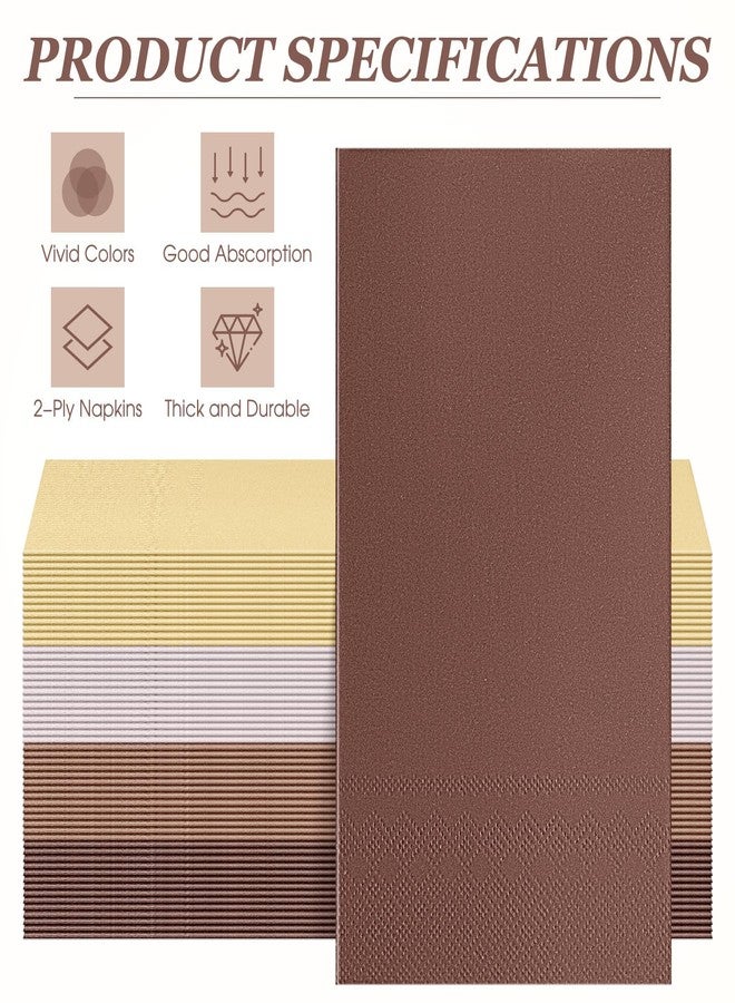 تيلينغ تيلينج 100 قطعة من مناديل ورقية للاستخدام مرة واحدة لعيد الشكر، مناديل عشاء خريفية، مناشف يد خريفية للمنزل والحمام والمطبخ ولوازم حفلات العطلات وديكورات أدوات المائدة (ذهبي، بيج، بني، كاكي) - Image 3
