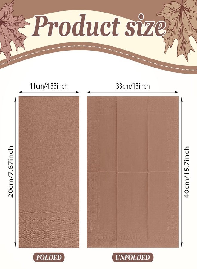 تيلينغ تيلينج 100 قطعة من مناديل ورقية للاستخدام مرة واحدة لعيد الشكر، مناديل عشاء خريفية، مناشف يد خريفية للمنزل والحمام والمطبخ ولوازم حفلات العطلات وديكورات أدوات المائدة (ذهبي، بيج، بني، كاكي) - Image 2