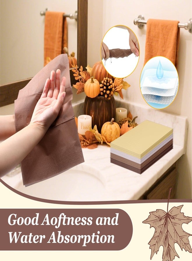 تيلينغ تيلينج 100 قطعة من مناديل ورقية للاستخدام مرة واحدة لعيد الشكر، مناديل عشاء خريفية، مناشف يد خريفية للمنزل والحمام والمطبخ ولوازم حفلات العطلات وديكورات أدوات المائدة (ذهبي، بيج، بني، كاكي) - Image 5