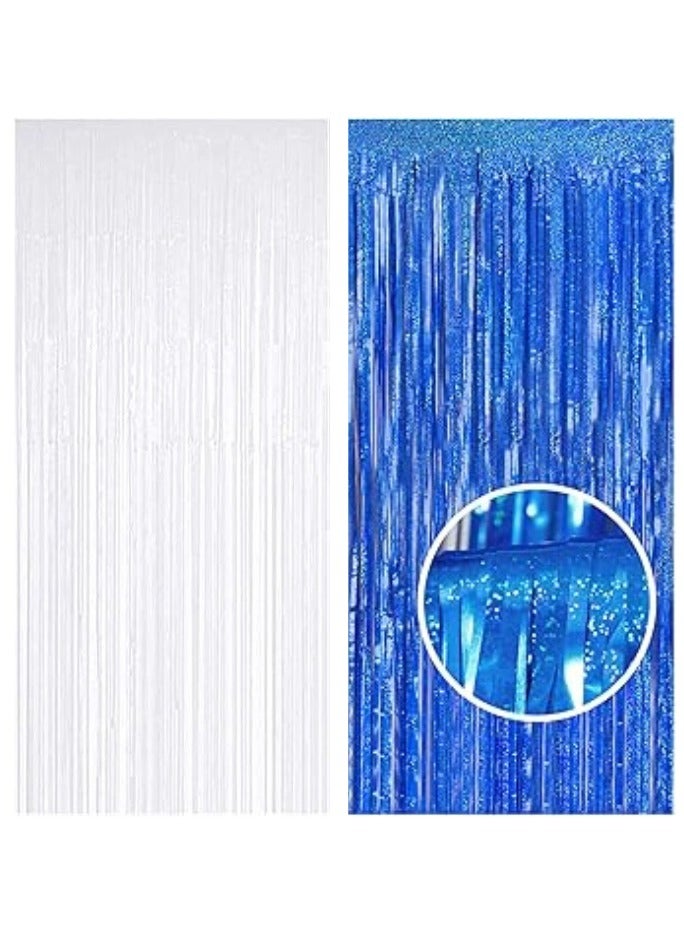 Pack of 2 Shiny Metallic Foil Fringe Curtains, Shiny Metallic Backdrop Curtains for Photo Booth Decorations for Christmas Birthday Wedding Disco Party Decorations (1 x 8ft)
