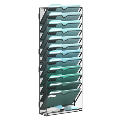 SUPEASY 13-Tier Wall File Organizer, Hanging Wall Files for Papers, Folders, Magazines, Wall Organizer for Clipboard, Assembly Needed, Black - Image 1
