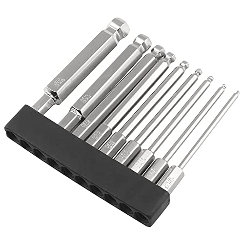 LDEXIN 9Pcs Ball End Hex Head Screwdriver Bits Set, 1.5mm 2mm 2.5mm 3mm 4mm 5mm 6mm 8mm 10mm Magnetic Tips Ball End Drill Bit Magnetic with 1/4 Inch Hex Shank, 75mm Length - Image 1
