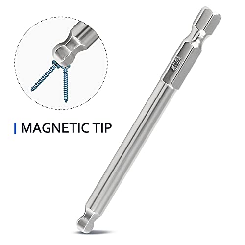 LDEXIN 9Pcs Ball End Hex Head Screwdriver Bits Set, 1.5mm 2mm 2.5mm 3mm 4mm 5mm 6mm 8mm 10mm Magnetic Tips Ball End Drill Bit Magnetic with 1/4 Inch Hex Shank, 75mm Length - Image 5