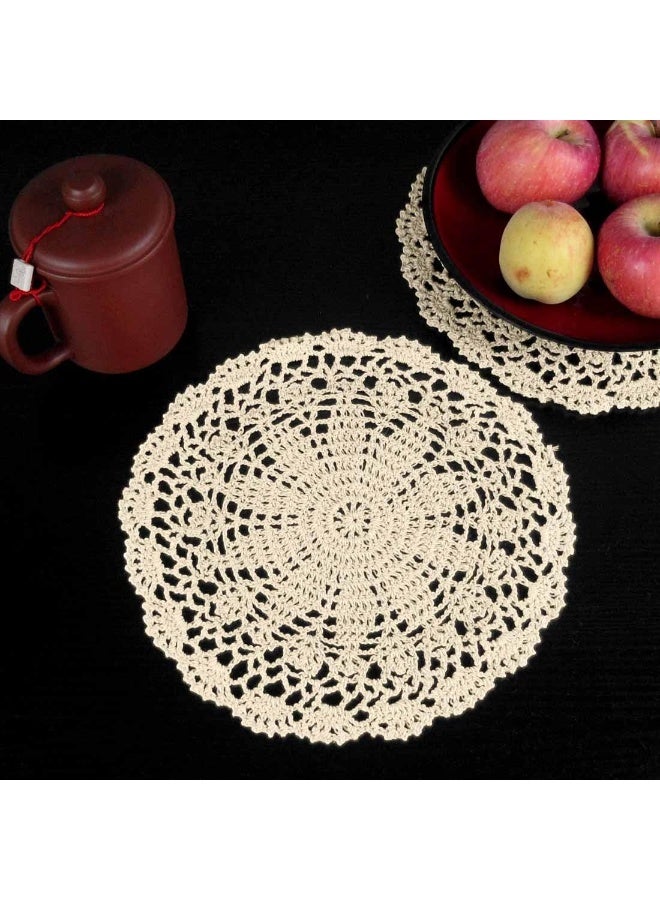 kilofly Crochet Cotton Lace Table Placemats Doilies Value Pack, 4pc, Persia, Beige, 10 inch - Image 3
