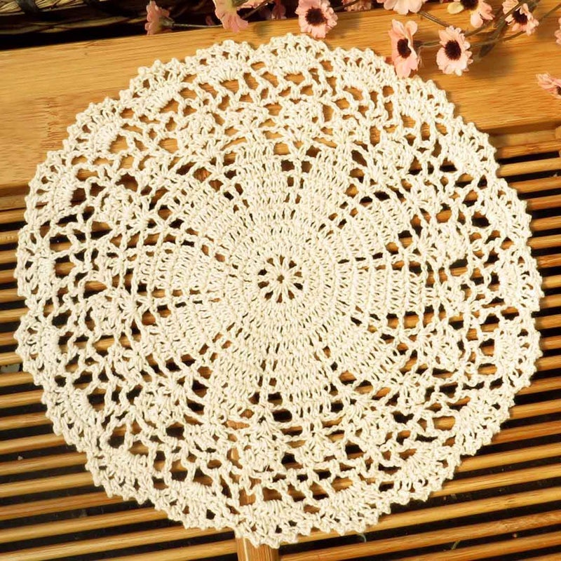 kilofly Crochet Cotton Lace Table Placemats Doilies Value Pack, 4pc, Persia, Beige, 10 inch - Image 1