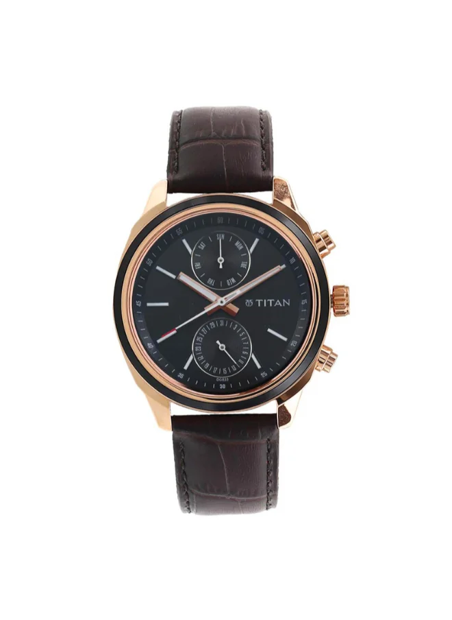 تيتان Men Analog Round Shape Leather Wrist Watch - 1733KL03 - 48 Mm