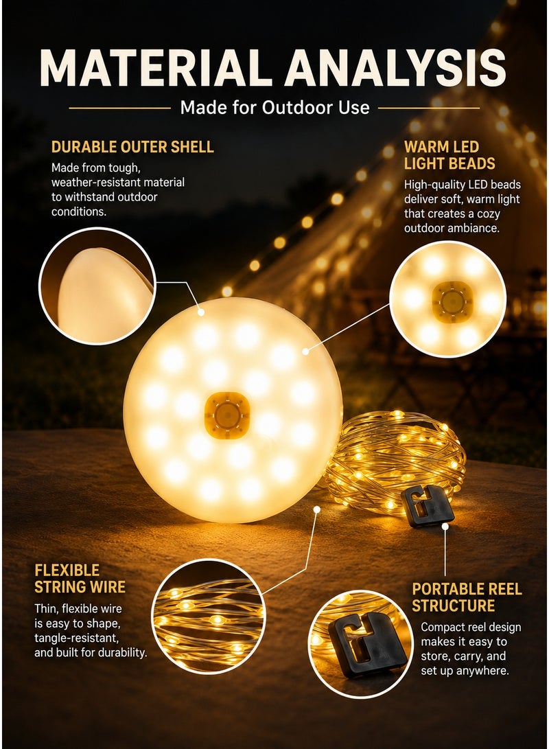 general Solar Camping String Lights, Quick Storage Rechargeable Tent Lights with 9 Lighting Modes, Portable Camping Fairy Lights Waterproof for Outdoor Patio Garden Party Decorations - Image 5