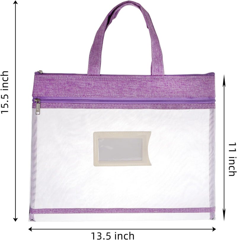 AVLA 4 Pack Student Book Pouches, A4 Mesh Zipper Bag with Handle, File Document Puzzle Bag with Name Card Pocket for Organizing Storage Board Games, School Office Appliances, Convenient to Carry - Image 2