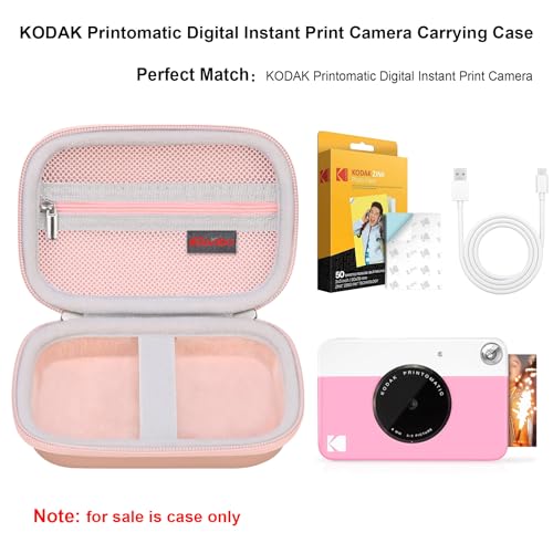 Elonbo Carrying Case for KODAK Printomatic Full-Color Instant Print Digital Camera, Portable Mini Photo Printer Hard Travel Bag, Picture Printer Storage Holder, Mesh Bag Fits Photo Paper, Rose Gold - Image 2