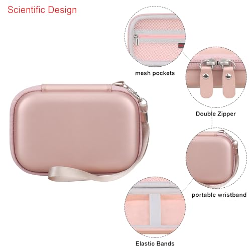 Elonbo Carrying Case for KODAK Printomatic Full-Color Instant Print Digital Camera, Portable Mini Photo Printer Hard Travel Bag, Picture Printer Storage Holder, Mesh Bag Fits Photo Paper, Rose Gold - Image 4