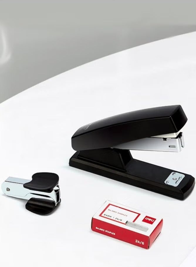ديلي تتضمن مجموعة دباسة المكتب دباسة ومزيل دبابيس وحزام 640 قطعة دبابيس قياسية 24/6 سعة 1-25 صفحة دباسة يدوية صغيرة مناسبة لطلاب المدارس المكتبية مجموعة ثلاثة في واحد باللون الأسود - Image 3