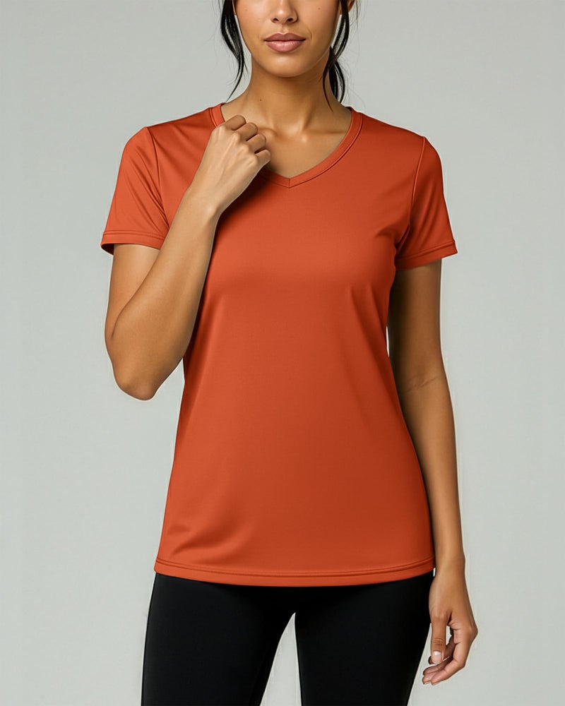 REALESSENTIALS Real Essentials 5 Pack: Women's Dry-Fit Short Sleeve V Neck T Shirt Workout Fitness Yoga Top Tee, Set 12, M - Image 3