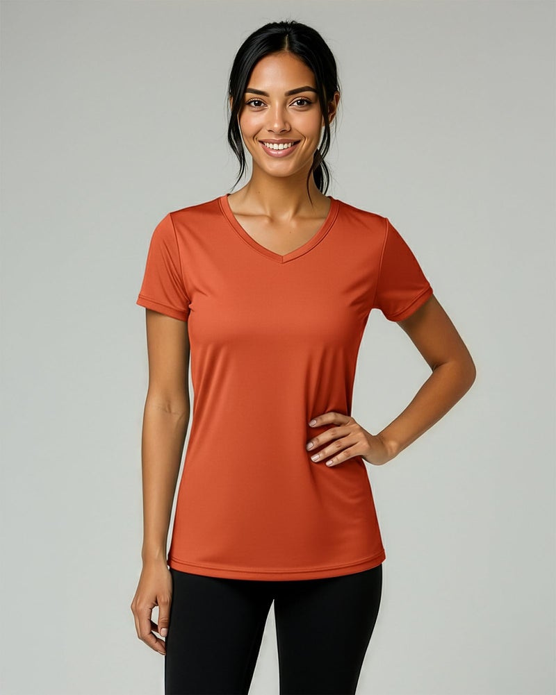 REALESSENTIALS Real Essentials 5 Pack: Women's Dry-Fit Short Sleeve V Neck T Shirt Workout Fitness Yoga Top Tee, Set 12, M - Image 2