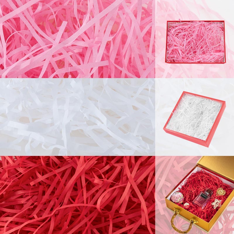 Gloreyan 3 Colors Valentine's Day Shredded Paper Filler Pink Red White Raffia Paper Grass Crinkle Cut Tissue Paper for Gift Wrapping Basket Box Filling Birthdays Weddings Party Supply(8.5oz) - Image 1