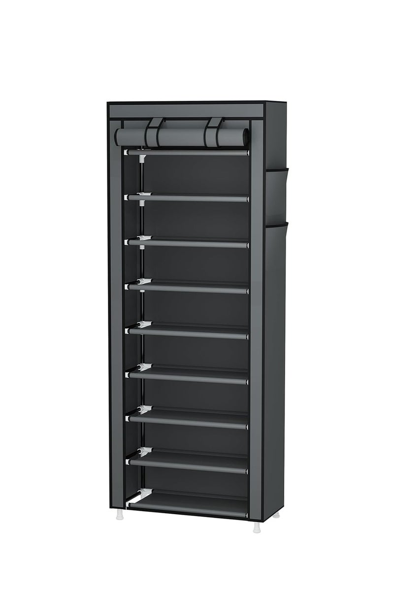 GUDOO منظم أحذية بـ9 طوابق، رف أحذية محمول مع غطاء من قماش غير منسوج، مناسب للخزانة أو الممر أو غرفة النوم أو مدخل المنزل، باللون الرمادي. - Image 4