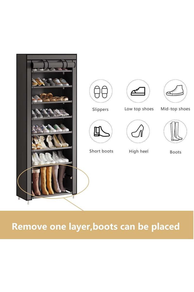 GUDOO منظم أحذية بـ9 طوابق، رف أحذية محمول مع غطاء من قماش غير منسوج، مناسب للخزانة أو الممر أو غرفة النوم أو مدخل المنزل، باللون الرمادي. - Image 5