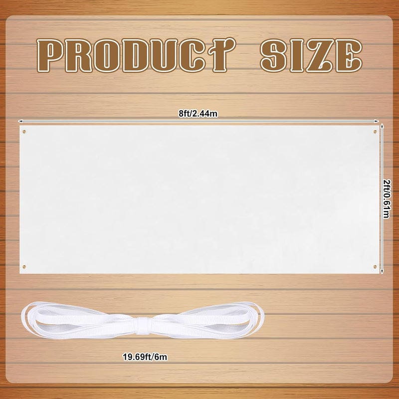 Zonon Large Blank Banners And Signs Polyester Oxford Cloth Sublimation Banner To Decorate With Hanging Rope For Indoor Wall Outdoor Easy to Hang DIY Signs For Business Office (White,2 x 8 Feet) - Image 2