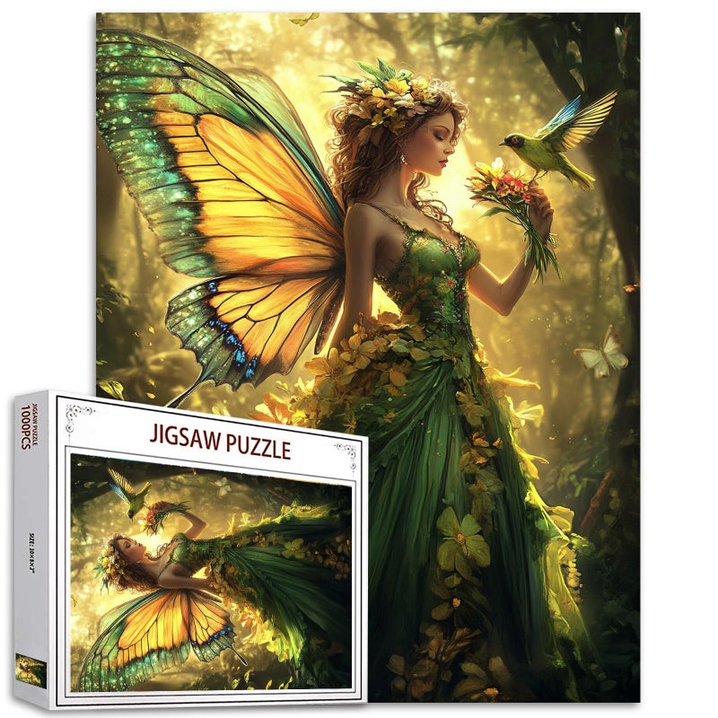 Aihonmin Angels in Forest Jigsaw Puzzles for Adults 1000 Pieces Magical Glistening Fairy DIY Puzzles for Challenging Family Activity Games Home Wall Decor Art Craft Unique Gifts 20x27 Inches - Image 1