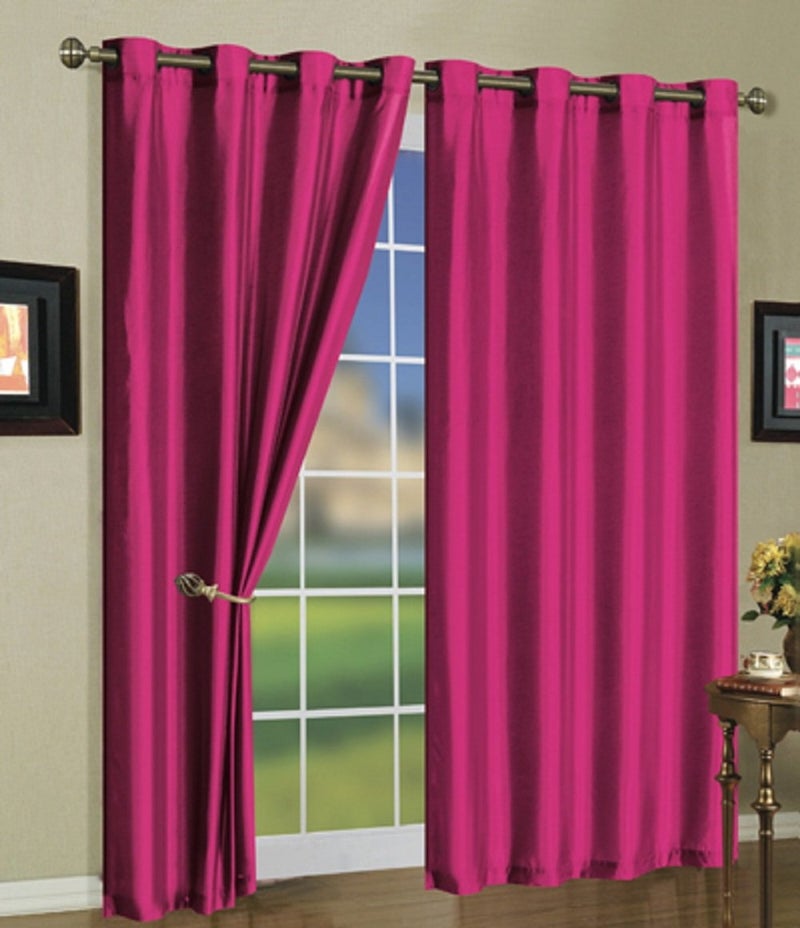 J&V TEXTILES JV TEXTILES 2 Panels Solid Grommet Faux Silk Window Curtain Drapes Treatment in 84 Length Bright Rose 