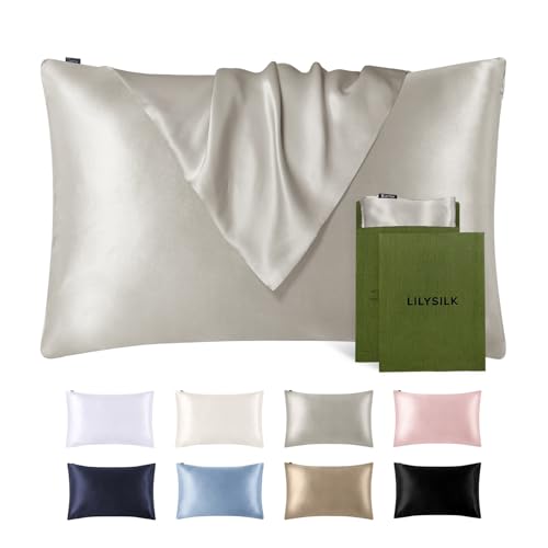 LILYSILK Silk Pillowcase for Hair and Skin King-100% Mulberry Silk 19 Momme Both Sides Silk Bed Pillow Cover with Hidden Zipper, 1 Pc (King Size 20''x36'', Silvergray) - Image 1
