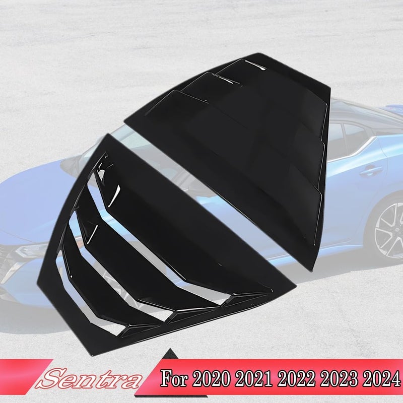MUXEE 2Pcs Rear Side Window Louvers Air Vent Scoop Shades Cover for Nissan Sentra Sylphy 2020-2025 - ABS Bright Black - Image 2
