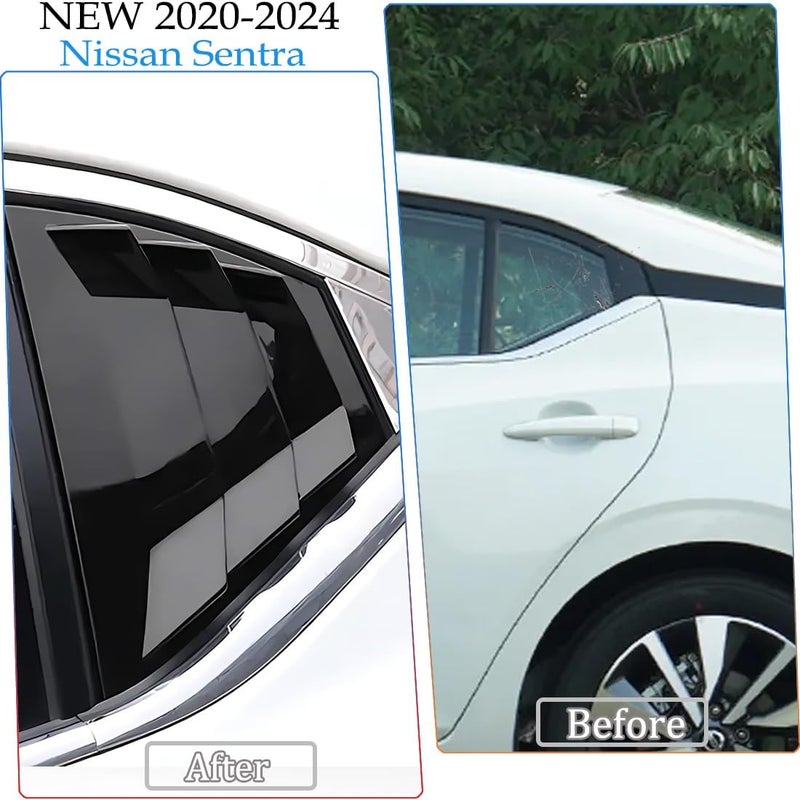MUXEE 2Pcs Rear Side Window Louvers Air Vent Scoop Shades Cover for Nissan Sentra Sylphy 2020-2025 - ABS Bright Black - Image 3
