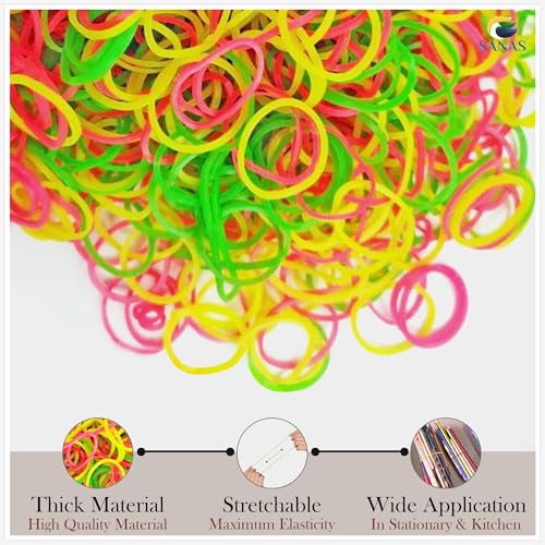 Sanas Rubber Bands For Packing (100Gm) Bright Neon Colors Elastic Hair Ties Office Stationery Items Unique High Stretch Eco-Friendly Nylon Rubber Band For Hair Colourful Rubberbands (100Gm) Multicolour - Image 3
