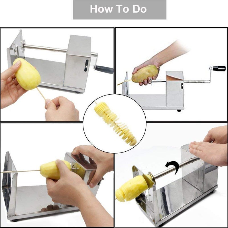 RETSPHIX Manual Stainless Steel Twisted Potato Slicer Spiral Vegetable Cutter French Fry 1pc Silver - Image 2