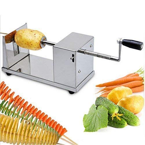 RETSPHIX Manual Stainless Steel Twisted Potato Slicer Spiral Vegetable Cutter French Fry 1pc Silver - Image 1