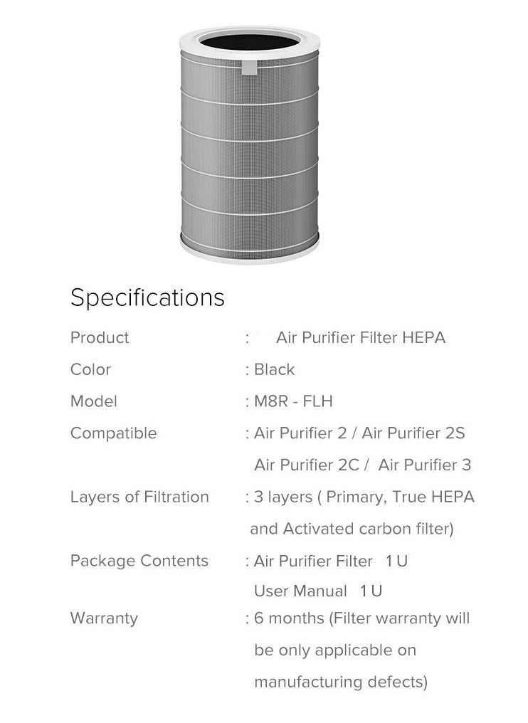 Xiaomi Mi Air Purifier HEPA Replacement Filter M8R-FLH, Triple Layer with Activated Carbon, Compatible with Mi Air Purifiers | Air Filters