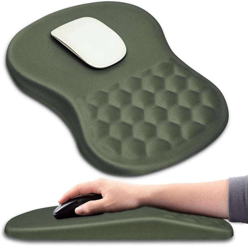 Hokafenle Ergonomic Mouse Pad Wrist Support with Massage Design, Wrist Rest Pain Relief Mousepad with Memory Foam&Non-Slip PU Base, Mouse Pads for Wireless Mouse & Desk (12x8 inch,Olive Green) - Image 1