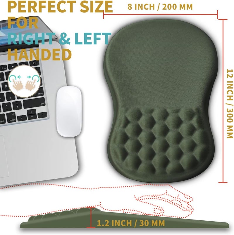 Hokafenle Ergonomic Mouse Pad Wrist Support with Massage Design, Wrist Rest Pain Relief Mousepad with Memory Foam&Non-Slip PU Base, Mouse Pads for Wireless Mouse & Desk (12x8 inch,Olive Green) - Image 4